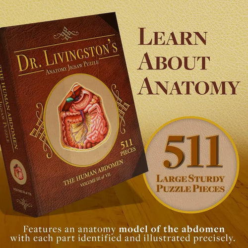 Human Abdomen Anatomy Jigsaw Puzzle | Dr Livingston'S Unique Shaped Science Puzzles, Accurate Medical Illustrations of the Body, Organs, Stomach, Liver and Intestines