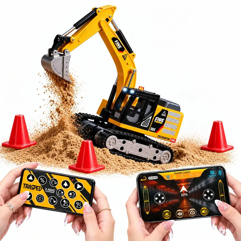 1/64 Mini 2.4Ghz RC Excavator, Pocket-Size USB Rechargeable Remote & App Control Digger, Electric Construction Toy for Kids & Collectors, Stress Relief Desktop Entertainment, Birthday Christmas Gift