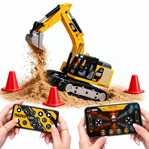 1/64 Mini 2.4Ghz RC Excavator, Pocket-Size USB Rechargeable Remote & App Control Digger, Electric Construction Toy for Kids & Collectors, Stress Relief Desktop Entertainment, Birthday Christmas Gift