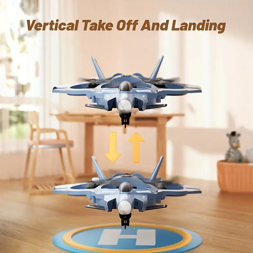 Unisex Futuristic Look VTOL RC Fighter Jet Drone - Remote Operated, 4-Motor Turbofan, Military Missile Launcher, 360° Flip Stunt, Crash-Resist Foam, HD Camera, LED Lights, Interactive Features, High-Density Pvc-Free, Aviation Fans' Gift