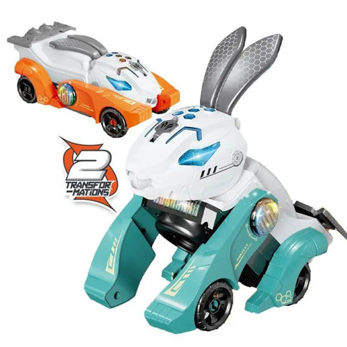 Cool Interactive Electric Transforming Robot Rabbit Car Toy Deformed Rabbit with Light and Music for Toddlers Perfect Learning Toys Perfect Gift Fun
