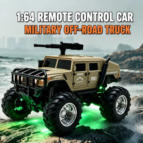 1:64 Alloy Military Tactical Radio-Controlled Off-Road Pickup with Trailer, 2.4Ghz Remote & App Control, USB-C Rechargeable, Big Wheel RC Car with LED Lights, RC Hobby Toy,Perfect Birthday Christmas Gift for Kids, Audlt & Collectors Remote Control Crawler