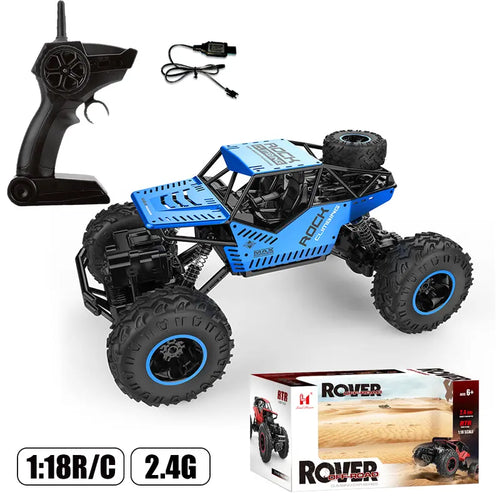 1:18 Scale 4WD RC Car - Metal Shell, Dual Motors, 2.4Ghz, Soft All Terrain Rubber Tires, High Speed, 120 Min Playtime, Durable Frame, Batteries, Multi-Mode Remote-Controlled Monster Truck, Kids Toys, Cool Boy Gifts