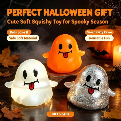 Halloween Ghost Shape Stress Relief Squishies - Soft Stretchy Squeeze, Maltose-Handfeel Moldable Fidget Toy, Compact Anxiety Calming Decompression Gift for Students, Festive Party Bag Supply