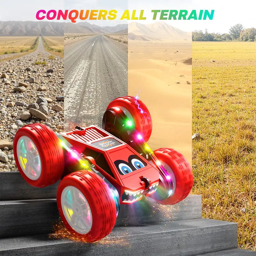 Remote Control Double Car 360° Flips RC Stunt Car with USB-C Charge Modular Battery 4WD LED Lights All Terrain RC Truck Toys for Kids 3+ Boys Girls Halloween Christmas Birthday Gift