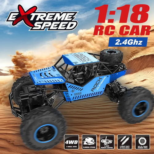 1:18 Scale 4WD RC Car - Metal Shell, Dual Motors, 2.4Ghz, Soft All Terrain Rubber Tires, High Speed, 120 Min Playtime, Durable Frame, Batteries, Multi-Mode Remote-Controlled Monster Truck, Kids Toys, Cool Boy Gifts