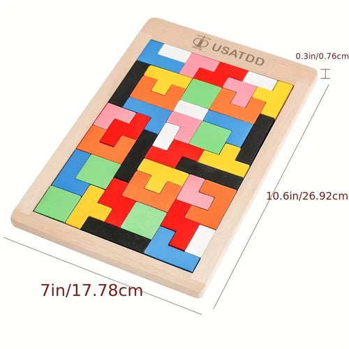 Wooden Puzzles Blocks Brain Teasers Toy, Tangram Colorful Jigsaw Game Montessori Intelligence STEM Preschool Educational Gift for Kids