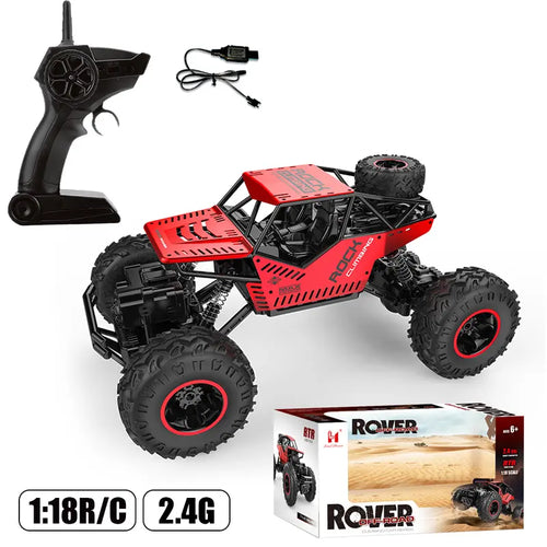 1:18 Scale 4WD RC Car - Metal Shell, Dual Motors, 2.4Ghz, Soft All Terrain Rubber Tires, High Speed, 120 Min Playtime, Durable Frame, Batteries, Multi-Mode Remote-Controlled Monster Truck, Kids Toys, Cool Boy Gifts