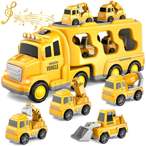 Kids 5-In-1 Engineering Toy Car - Forward-Driving Rescue Vehicle with Vivid Lights,Cheerful Music,Educational Montessori Early Learning Playset for 3-6 Year Old Boys and Girls,Wonderful Birthday Holiday Present for Children