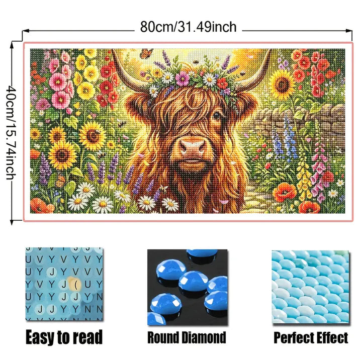 Large Size(31.5X15.7Inch) 5D Diamond Painting Kits for Beginner,Highland Cow Diamond Art Kits for Adults, DIY Gem Painting,Animal Diamond Mosaic Kit,Craft Kits,Diamond Dots for Home Wall Decor
