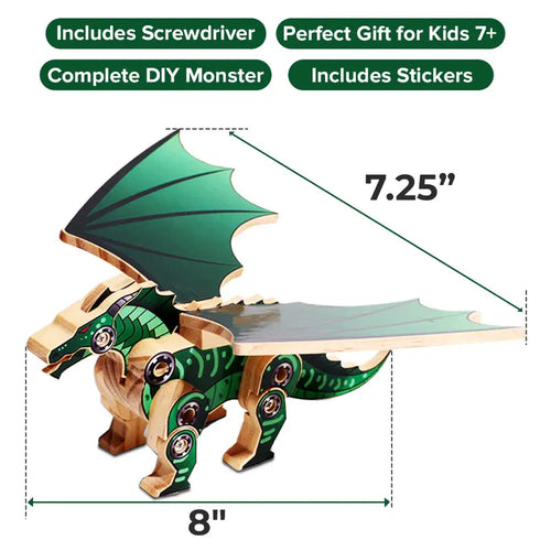 Wooden Craft Kit for Kids: Monster & Dinosaur Series - STEM Woodworking Activity with Stickers