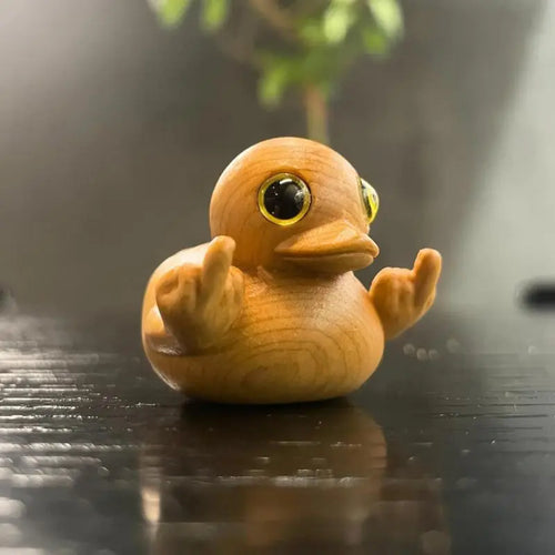 2026 New Funny Middle Finger Wink Duck Figurine - Handmade Wood Craft Lightweight Durable Wood for Daily Fun Mini Statue, Christmas Humorous Sarcastic Decoration, Prank Gag Gift for Home Office Desk, Sohochic