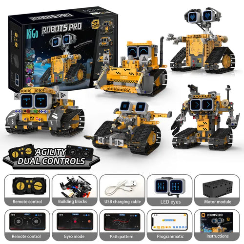 5-In-1 Programmable Interactive Robot Model Building Kit, Kids Science STEM Electronic Build Set with 373 Parts, 5 Models, APP Control, Digital Display, Coding Functions, Creative Building Block Sets for Kids Gifts