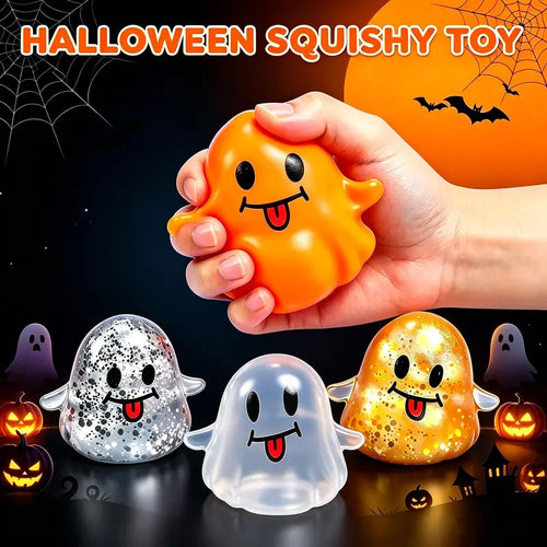 Halloween Ghost Shape Stress Relief Squishies - Soft Stretchy Squeeze, Maltose-Handfeel Moldable Fidget Toy, Compact Anxiety Calming Decompression Gift for Students, Festive Party Bag Supply