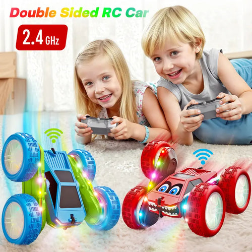 Remote Control Double Car 360° Flips RC Stunt Car with USB-C Charge Modular Battery 4WD LED Lights All Terrain RC Truck Toys for Kids 3+ Boys Girls Halloween Christmas Birthday Gift