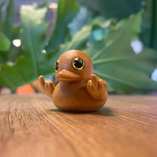 2026 New Funny Middle Finger Wink Duck Figurine - Handmade Wood Craft Lightweight Durable Wood for Daily Fun Mini Statue, Christmas Humorous Sarcastic Decoration, Prank Gag Gift for Home Office Desk, Sohochic