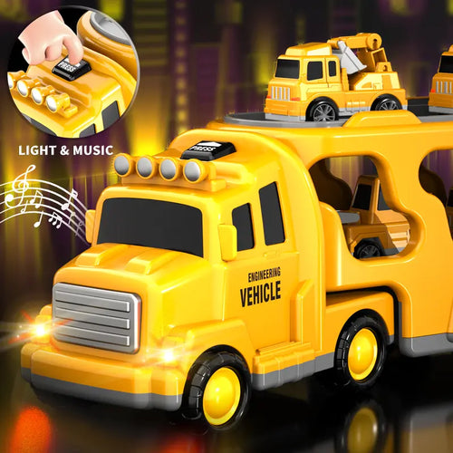 Kids 5-In-1 Engineering Toy Car - Forward-Driving Rescue Vehicle with Vivid Lights,Cheerful Music,Educational Montessori Early Learning Playset for 3-6 Year Old Boys and Girls,Wonderful Birthday Holiday Present for Children