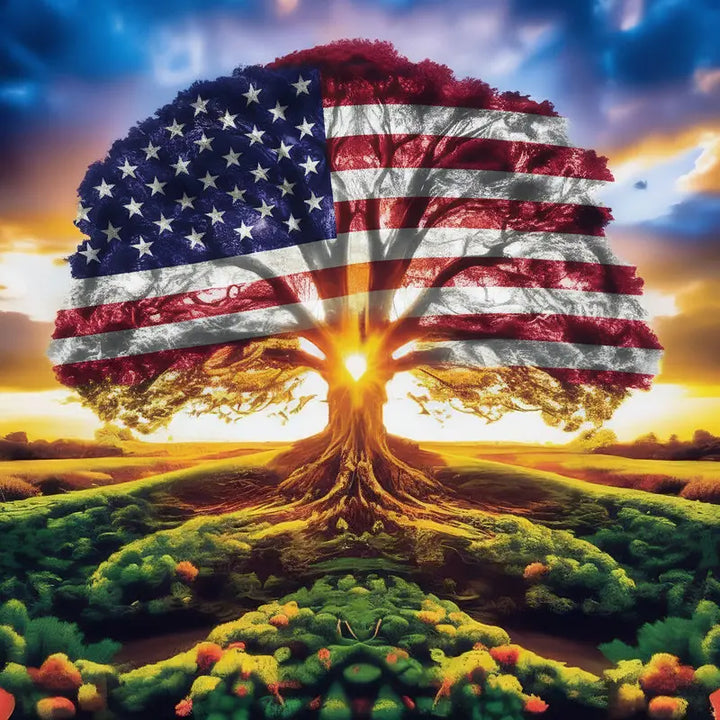 Diamond Painting Kits for Adults,Tree of Life Diamond Painting Kit,American Flag round Diamond Dots for Beginner,Gem Painting,Diy Art and Crafts,Home Wall Decor 14X14 Inch