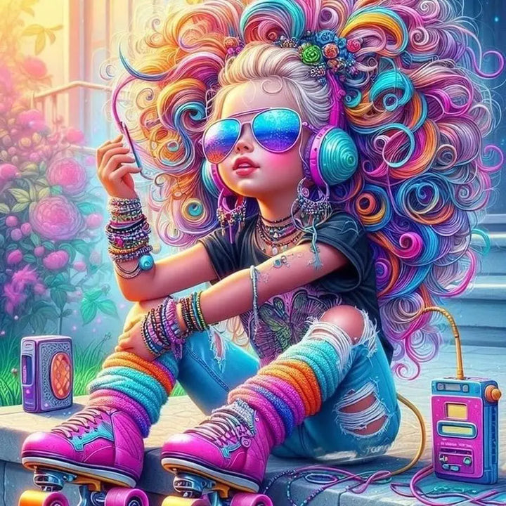 5D DIY Diamond Arts Colorful Painting Kit, Skateboard Girl Pattern Diamond Arts Colorful Painting without Frame, DIY Decorative Handicraft Art Picture for Beginner, Diamond Painting Kits Making Kit