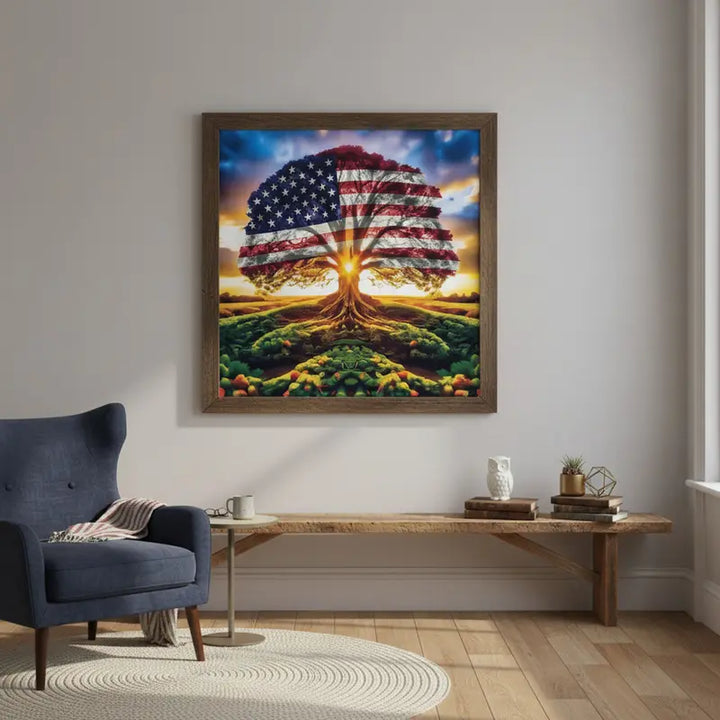Diamond Painting Kits for Adults,Tree of Life Diamond Painting Kit,American Flag round Diamond Dots for Beginner,Gem Painting,Diy Art and Crafts,Home Wall Decor 14X14 Inch