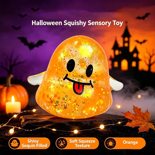 Halloween Ghost Shape Stress Relief Squishies - Soft Stretchy Squeeze, Maltose-Handfeel Moldable Fidget Toy, Compact Anxiety Calming Decompression Gift for Students, Festive Party Bag Supply