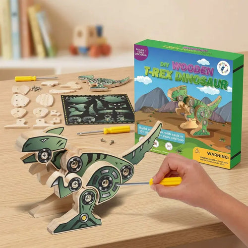 Wooden Craft Kit for Kids: Monster & Dinosaur Series - STEM Woodworking Activity with Stickers