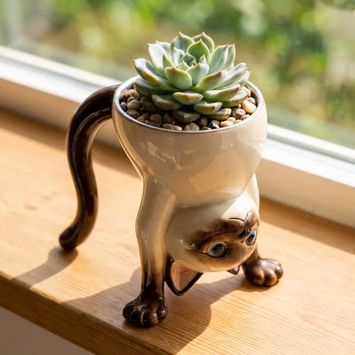 Cute Siamese Cat Mug, 3D Upside down Cat Coffee Cup, Funny Animal Drinkware Gift for Cat Lovers, Birthday Gift for Women & Girls