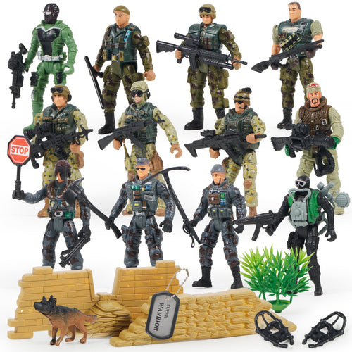 16 Pcs Military Toy Soldiers Playset for Kids, Army Men and SWAT Team with Military Soldiers Action Figures Playset, Christmas Birthday Gift for Boys 3+