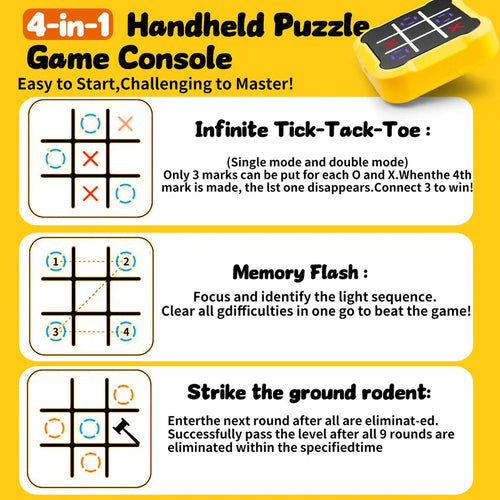 3-In-1 Electronic Tic Tac Toe Game – Portable Puzzle Toy with Light & Sound, Educational Memory Game for Kids Ages 3+, Travel-Friendly Infinite Tic-Tac-Toe Fun!