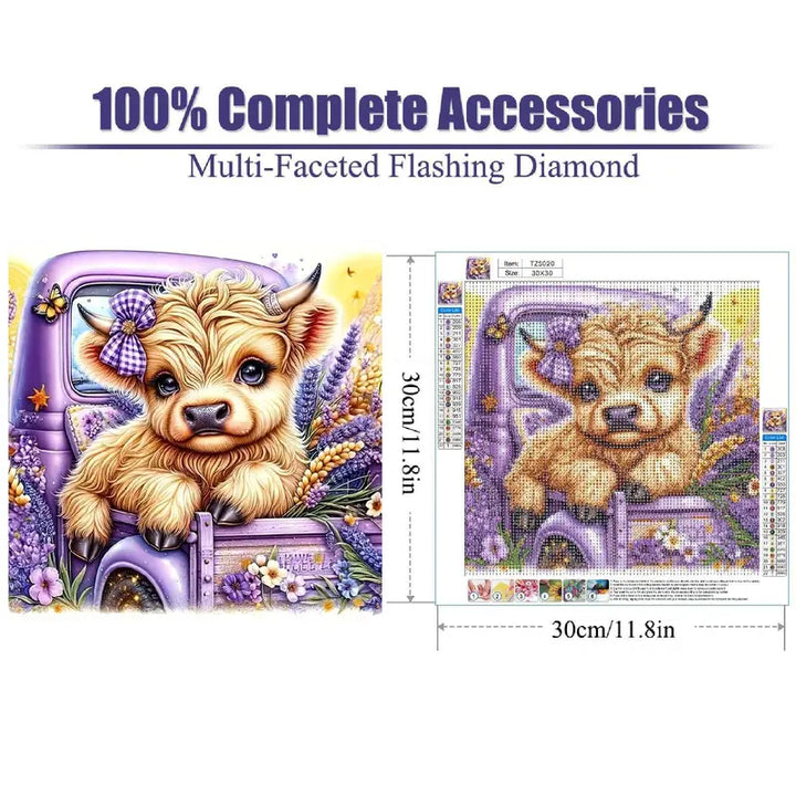 Cow Diamond Art Kits for Adults Beginner,Diy Truck Diamond Painting 5D round Full Drill Highland Cow Diamond Dots Gem Art Crafts with Tools Animal Crafts for Wall Decor 12X12In