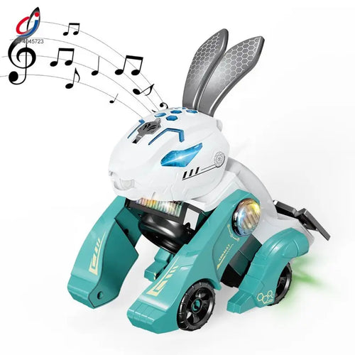 Cool Interactive Electric Transforming Robot Rabbit Car Toy Deformed Rabbit with Light and Music for Toddlers Perfect Learning Toys Perfect Gift Fun