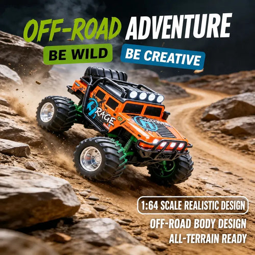 1/64 Mini RC Monster Truck - All-Terrain Metal Off-Road Pickup with Trailer, Remote + App Control, USB Recharge, Built-In Li-Ion Batteries, Off-Road Drive, Indoor or Outdoor Use, RC Model Car, Perfect Birthday Christmas Gift for Kids, Adults& Collectors R