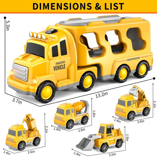 Kids 5-In-1 Engineering Toy Car - Forward-Driving Rescue Vehicle with Vivid Lights,Cheerful Music,Educational Montessori Early Learning Playset for 3-6 Year Old Boys and Girls,Wonderful Birthday Holiday Present for Children
