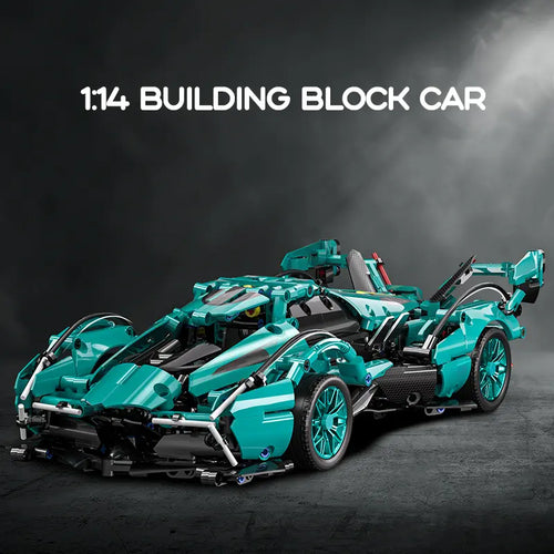 Premium 1:14 Black Gold V12 Sports Car Building Set - Static Racing Car Model Kit, MOC Assembly Bricks, STEM Educational Toy Gift for Adults Teens Boys