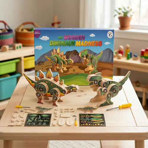 Wooden Craft Kit for Kids: Monster & Dinosaur Series - STEM Woodworking Activity with Stickers