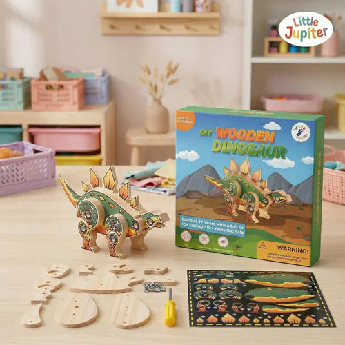 Wooden Craft Kit for Kids: Monster & Dinosaur Series - STEM Woodworking Activity with Stickers