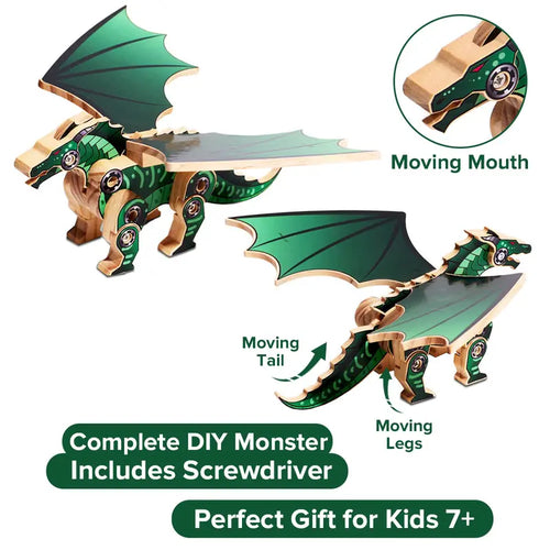 Wooden Craft Kit for Kids: Monster & Dinosaur Series - STEM Woodworking Activity with Stickers