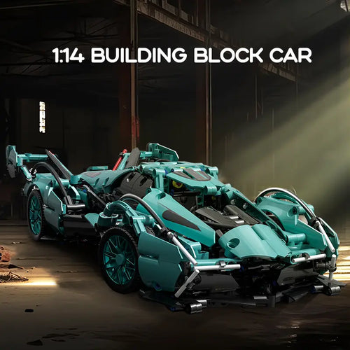 Premium 1:14 Black Gold V12 Sports Car Building Set - Static Racing Car Model Kit, MOC Assembly Bricks, STEM Educational Toy Gift for Adults Teens Boys
