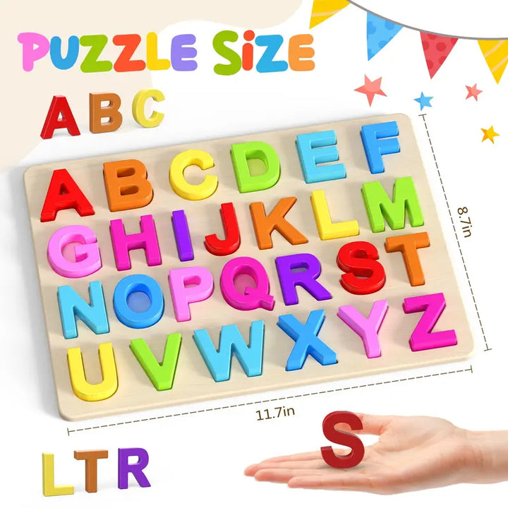 Alphabet Puzzles, Wooden Puzzles for Toddlers, ABC Shape Puzzles for Kids, Preschool Learning Activities, Gift for Girls Boys