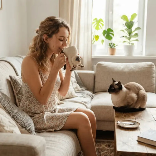 Cute Siamese Cat Mug, 3D Upside down Cat Coffee Cup, Funny Animal Drinkware Gift for Cat Lovers, Birthday Gift for Women & Girls