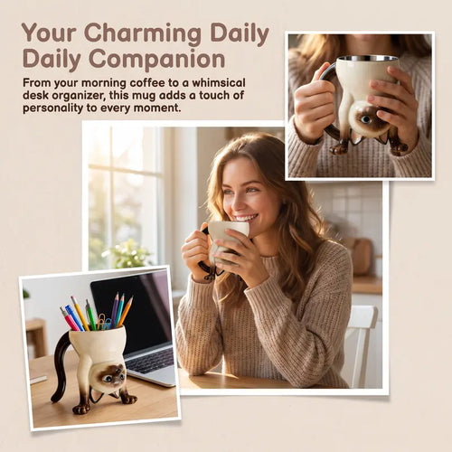 Cute Siamese Cat Mug, 3D Upside down Cat Coffee Cup, Funny Animal Drinkware Gift for Cat Lovers, Birthday Gift for Women & Girls