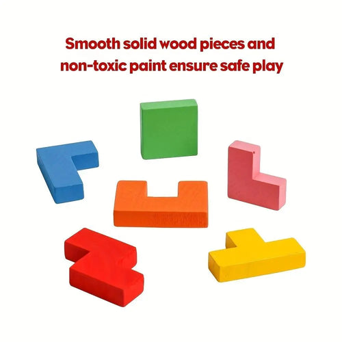 Wooden Puzzles Blocks Brain Teasers Toy, Tangram Colorful Jigsaw Game Montessori Intelligence STEM Preschool Educational Gift for Kids