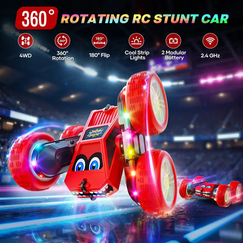 Remote Control Double Car 360° Flips RC Stunt Car with USB-C Charge Modular Battery 4WD LED Lights All Terrain RC Truck Toys for Kids 3+ Boys Girls Halloween Christmas Birthday Gift