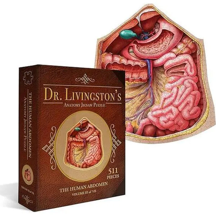Human Abdomen Anatomy Jigsaw Puzzle | Dr Livingston'S Unique Shaped Science Puzzles, Accurate Medical Illustrations of the Body, Organs, Stomach, Liver and Intestines