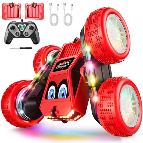 Remote Control Double Car 360° Flips RC Stunt Car with USB-C Charge Modular Battery 4WD LED Lights All Terrain RC Truck Toys for Kids 3+ Boys Girls Halloween Christmas Birthday Gift