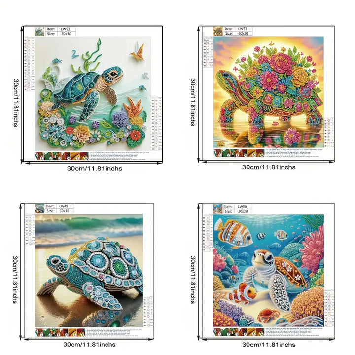 DIY 4Pcs Set Sea Turtle Diamond Painting Kits for Beginner, Crystal Rhinestones Handicrafts Accessories,5D Diamond Mosaic Art for Adults, Special Shape Partial Diamond Art Kits,11.81X11.81Inchs Handmade Gifts