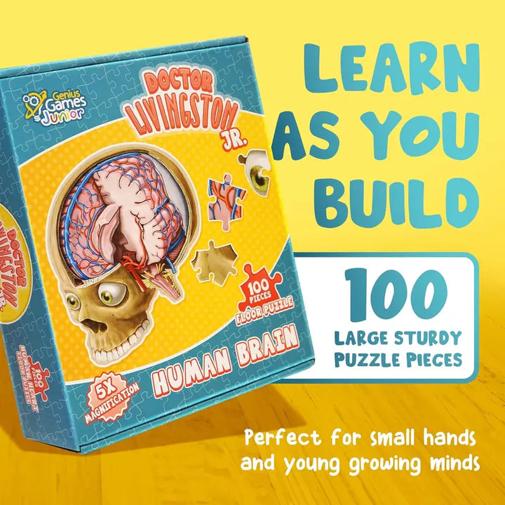 Human Brain Floor Kids Puzzle - Dr. Livingston'S Unique Shaped 100 Piece Science Puzzles for Kids