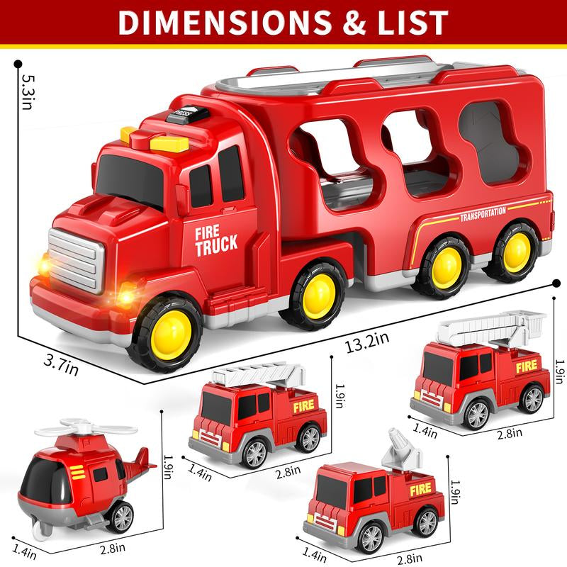 Kids 5-In-1 Engineering Toy Car - Forward-Driving Rescue Vehicle with Vivid Lights,Cheerful Music,Educational Montessori Early Learning Playset for 3-6 Year Old Boys and Girls,Wonderful Birthday Holiday Present for Children