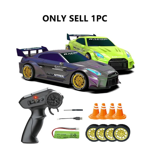 High-Speed Remote Control Drift Car with LED Underbody Lights, 2.4G Anti-Interference, Includes Spare Tire & Road Cones, Boy Birthday Gift, Rc Drift Car, Remote Controlled Car, Rc Cars
