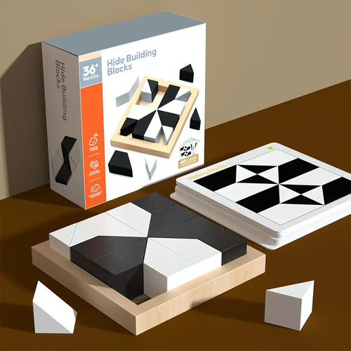 Hidden Blocks Brain Builder Wooden Puzzle - Family-Favorite STEM Toy for All Ages, Builds 3D Thinking, Develops Logic/Problem Solving, Safe Water-Based Beech Wood, Geometric Black-And-White Blocks, Shape Recognition Puzzles, Focused Educational Gift